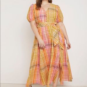 IN SEARCH OF Plaid Eloquii Puff Sleeve Midi Dress